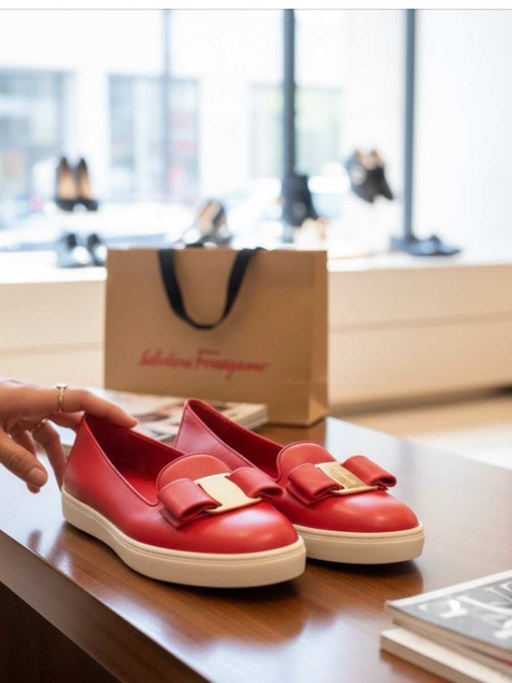 Salvatore Ferragamo size 7.5 C red leather Novello slip on ballet flat Italy - Picture 12 of 12